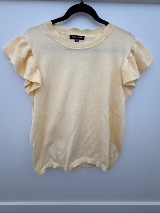Tops - - Plus Pale Yellow Ruffle Sleeve Knit Top